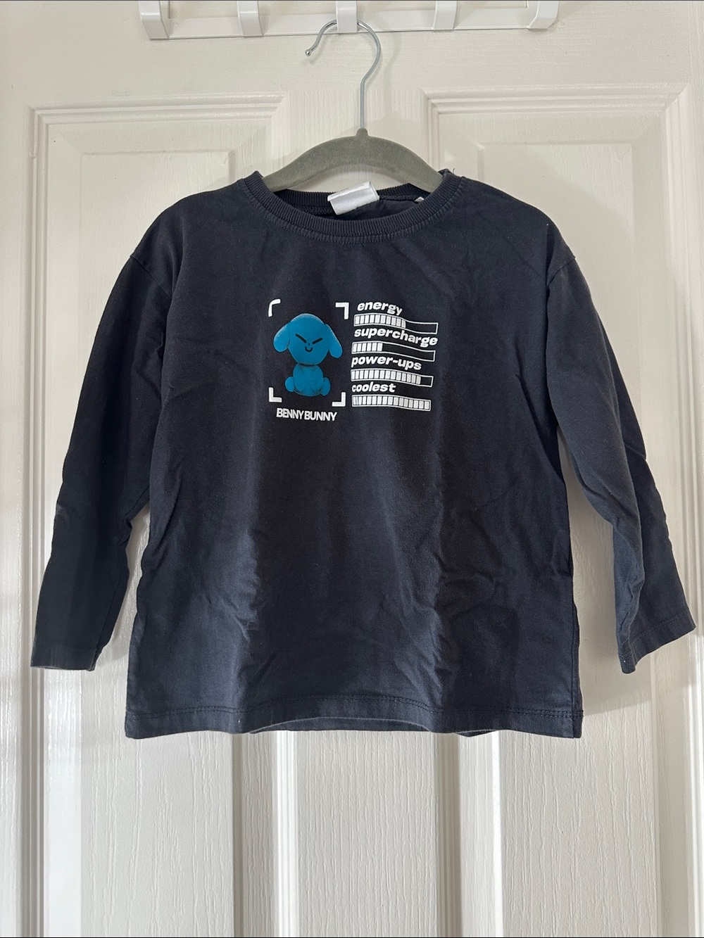Zara Black Long-Sleeve Tee with Blue Bunny Graphic